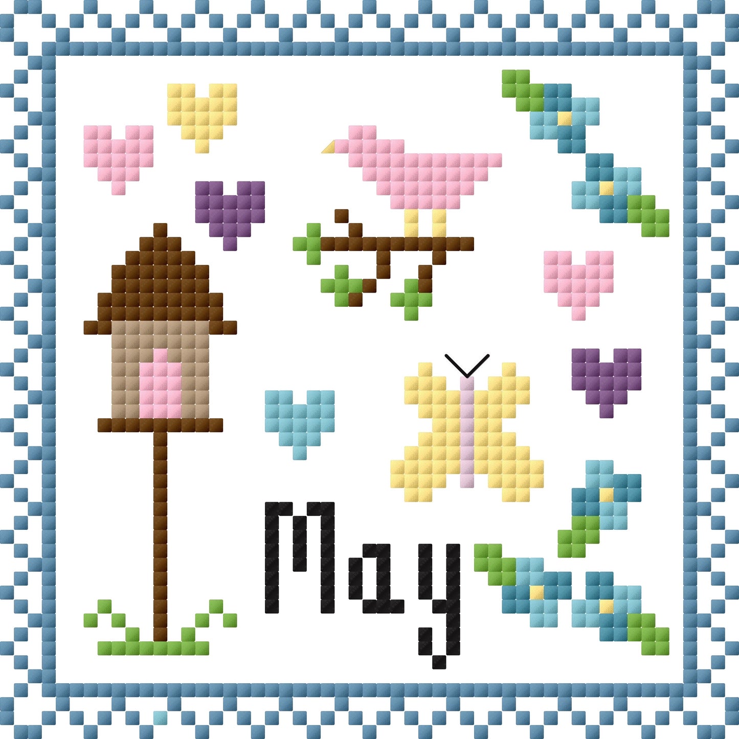 May Monthly Postage Stamp Cross Stitch Chart