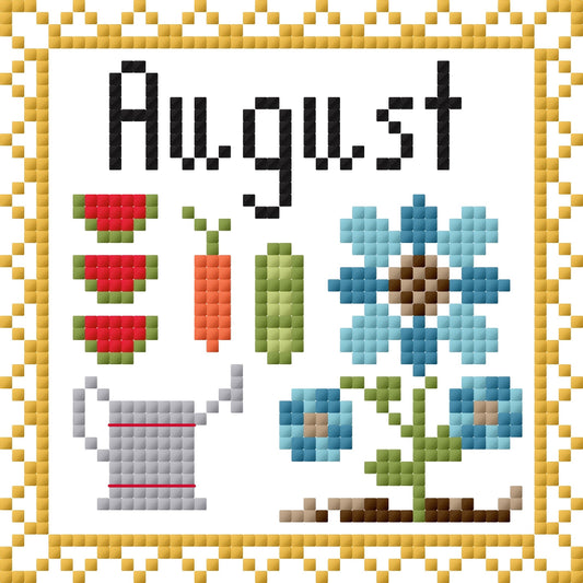 August Monthly Postage Stamp Cross Stitch Chart