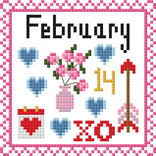 February Monthly Postage Stamp Cross Stitch Chart
