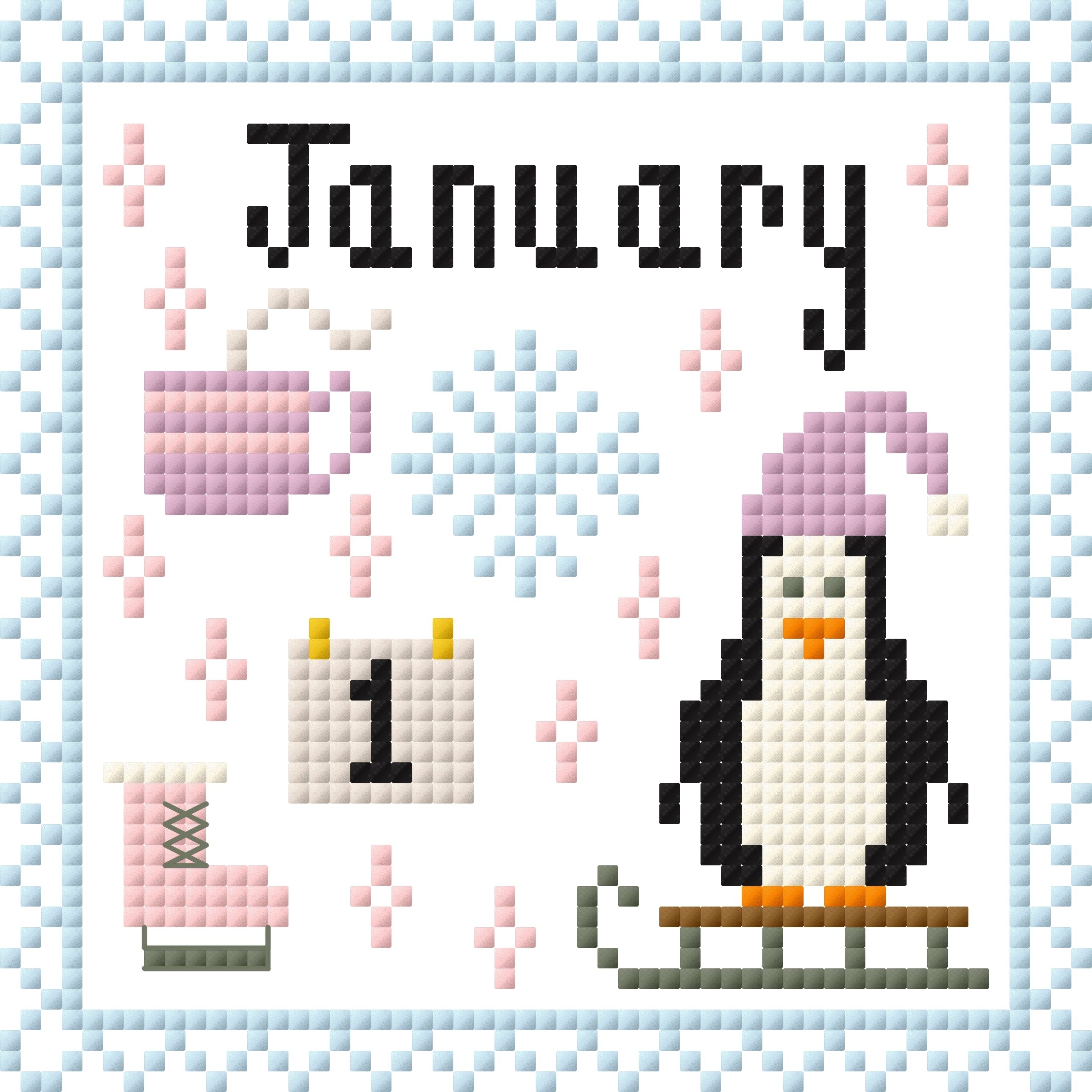 January Patchwork January Monthly Postage Stamp Cross Stitch Chart – Autumn Hollow Patchwork