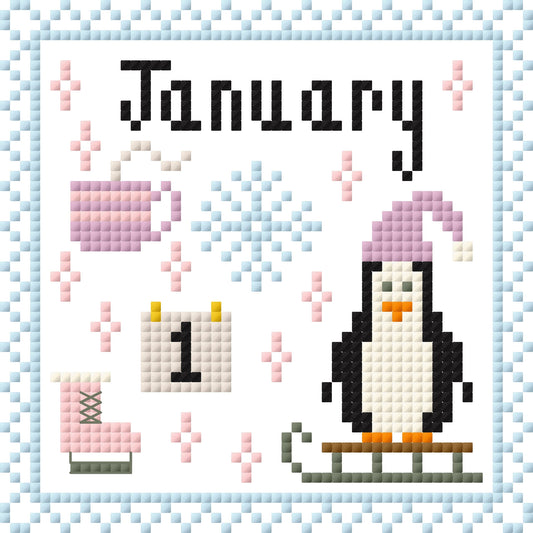 January Monthly Postage Stamp Cross Stitch Chart