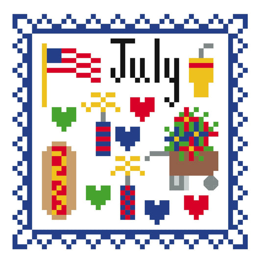 July Monthly Postage Stamp Cross Stitch Chart