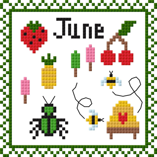 June Monthly Postage Stamp Cross Stitch Chart