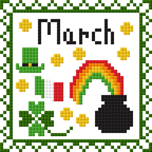 March Monthly Postage Stamp Cross Stitch Chart