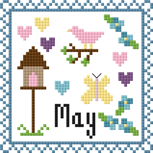 May Monthly Postage Stamp Cross Stitch Chart