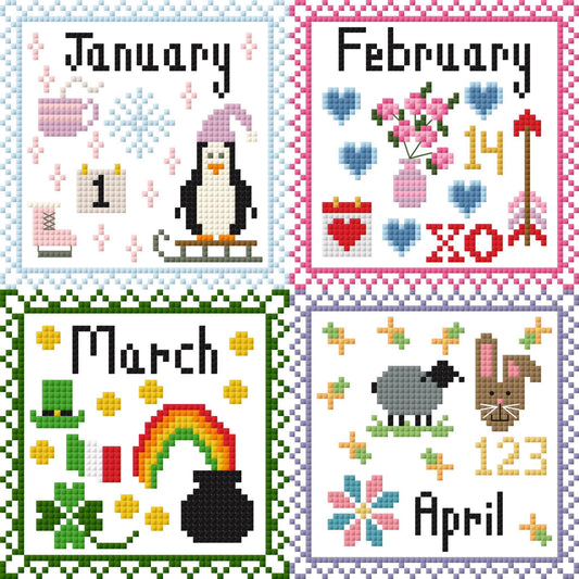 Monthly Postage Stamp Cross Stitch Chart Bundle