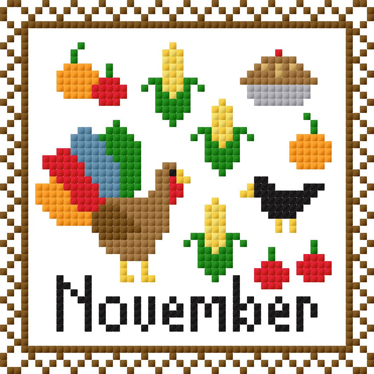 November Monthly Postage Stamp Cross Stitch Chart
