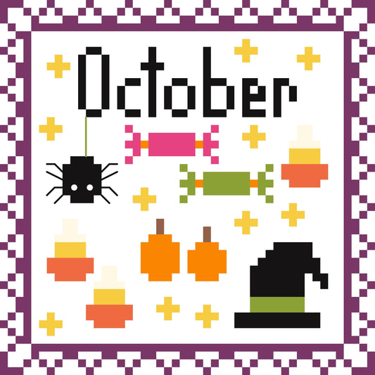 October Monthly Postage Stamp Cross Stitch Chart