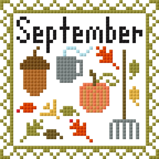 September Monthly Postage Stamp Cross Stitch Chart